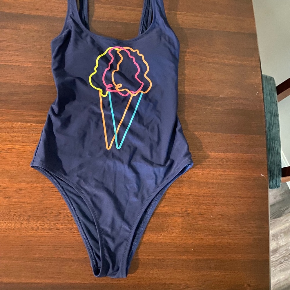 Aerie Navy One-Piece Bathing/ Swim Suit with IceCream Design, Sixe XS Long